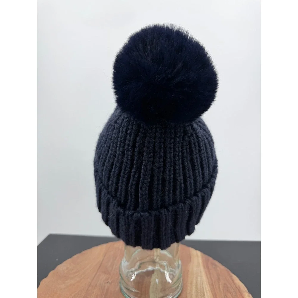 Norla Canada Beanie Women One‎ Size Navy Blue Alpaca Wool Blend Pom Pom Hat